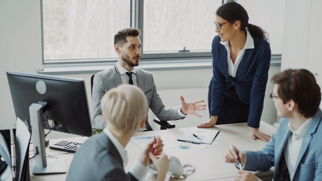 person speaking confidently in meeting